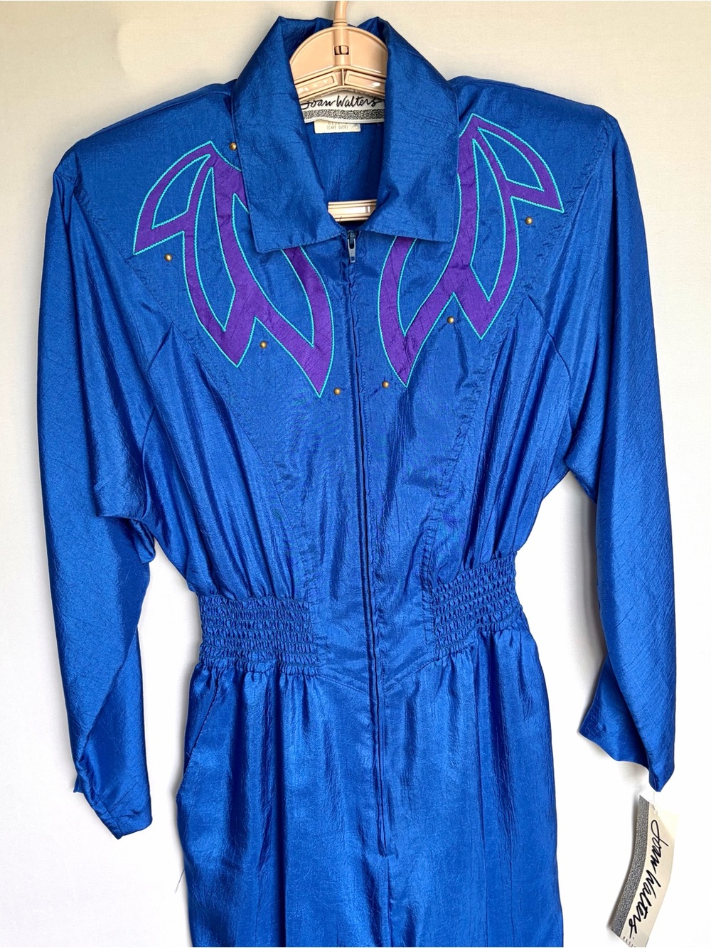 VTG 80s Joan Walters Parachute Jumpsuit Size 4 Petite Cobalt Blue Western NOS - Picture 6 of 16